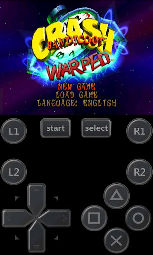FPse running Crash Bandicoot: Warped game on Android smartphone in potrait orientation.