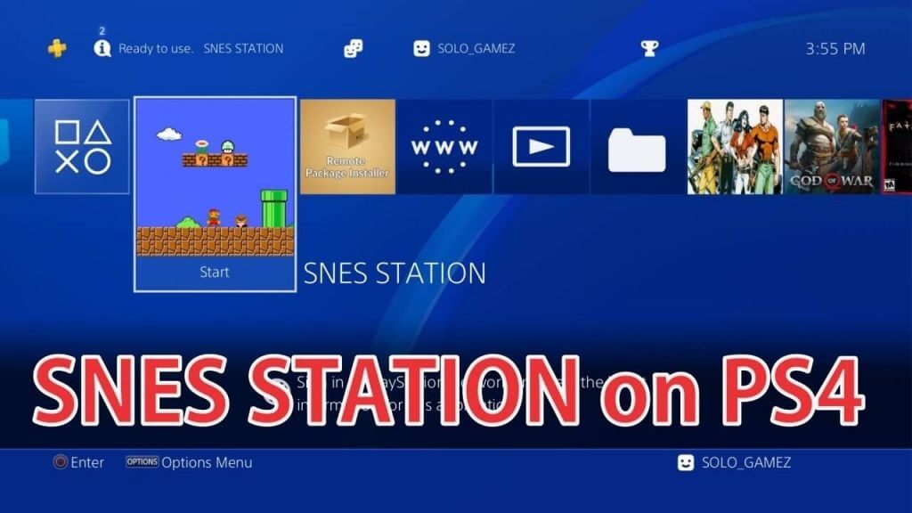 SNES Station running in a PC, it is designed like a PS4 home screen.