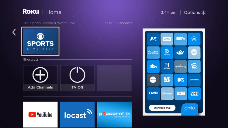Launch CBS Sports on Roku