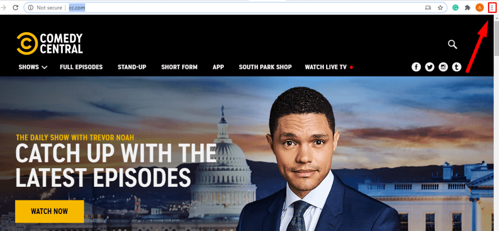 Chromecast Comedy Central- click menu icon
