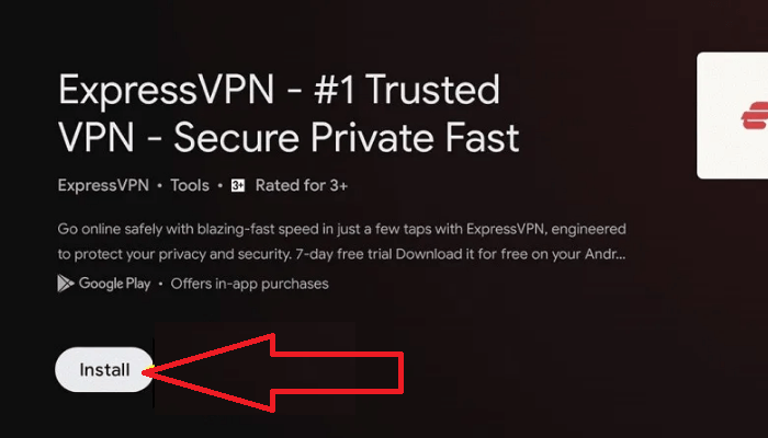 clcik install - ExpressVPN on Google TV