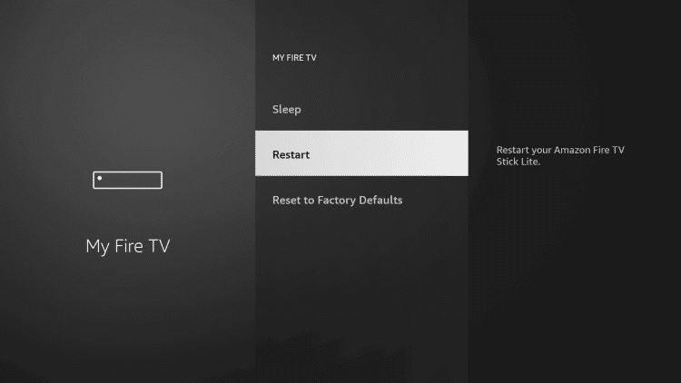 select Restart - Firestick Frozen