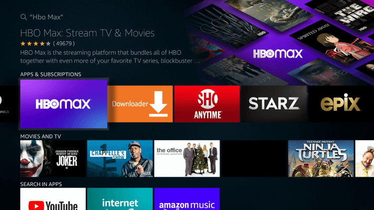select HBO Max app