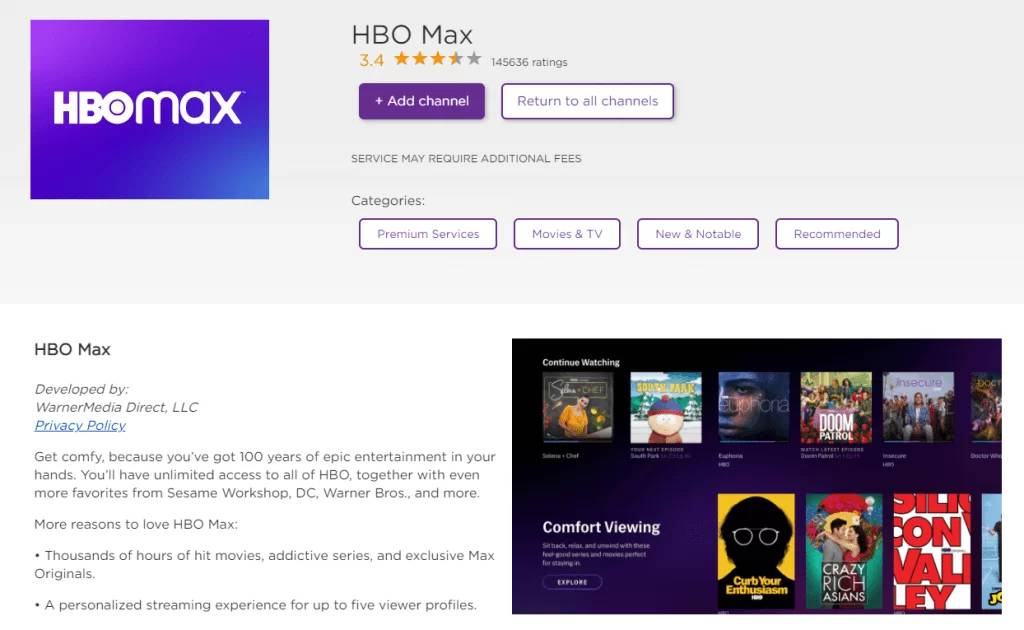 install HBO Max on Roku