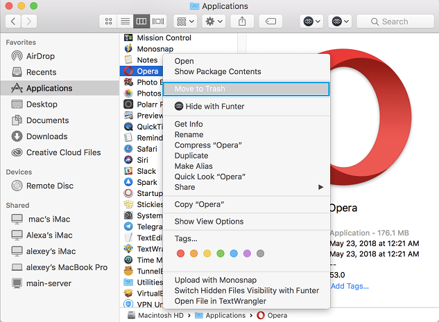 Remove Opera from Mac Manually