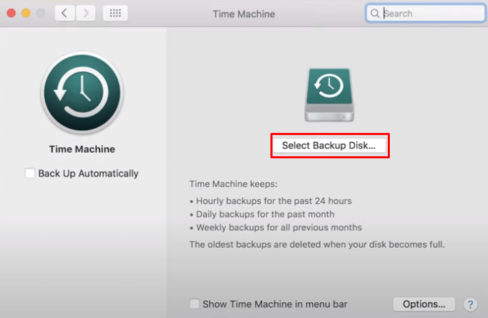 Select Backup Disk for Backup files
