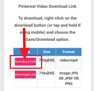 select the quality of the video - and click Download