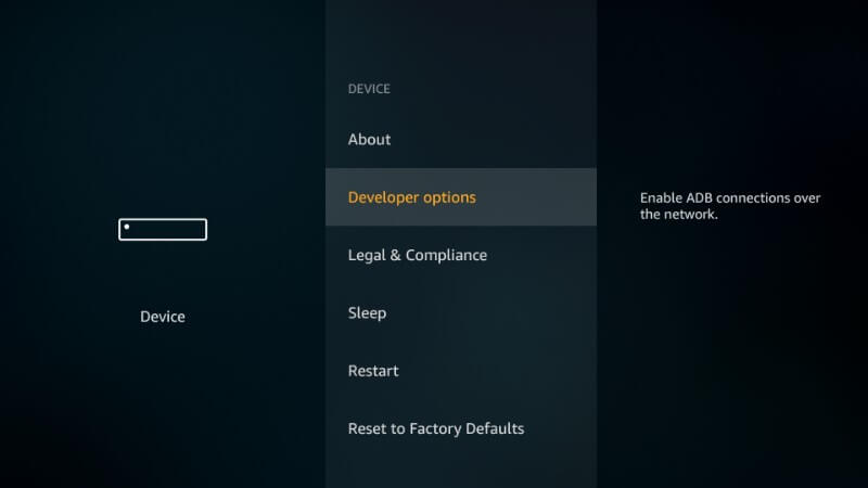 Movie Box on Firestick- click Developer option