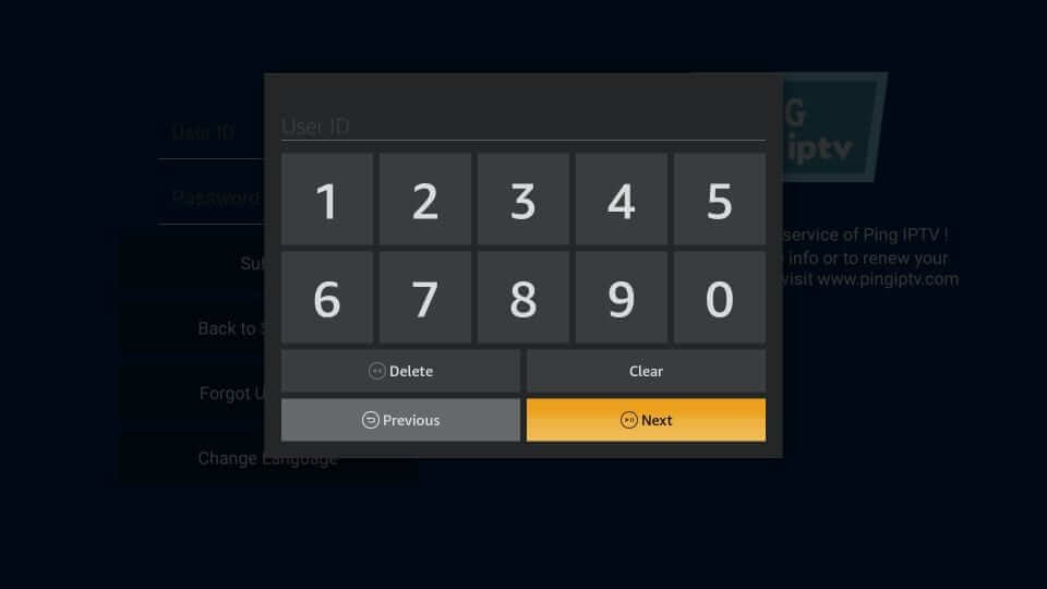 User ID - Ping IPTV on Firestick