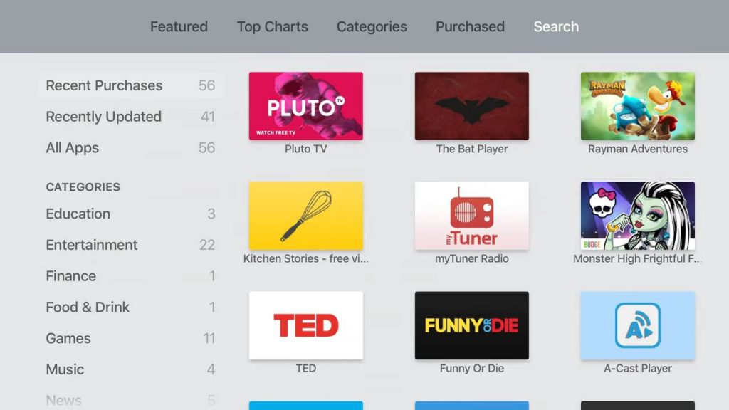 search Pluto TV on Apple TV