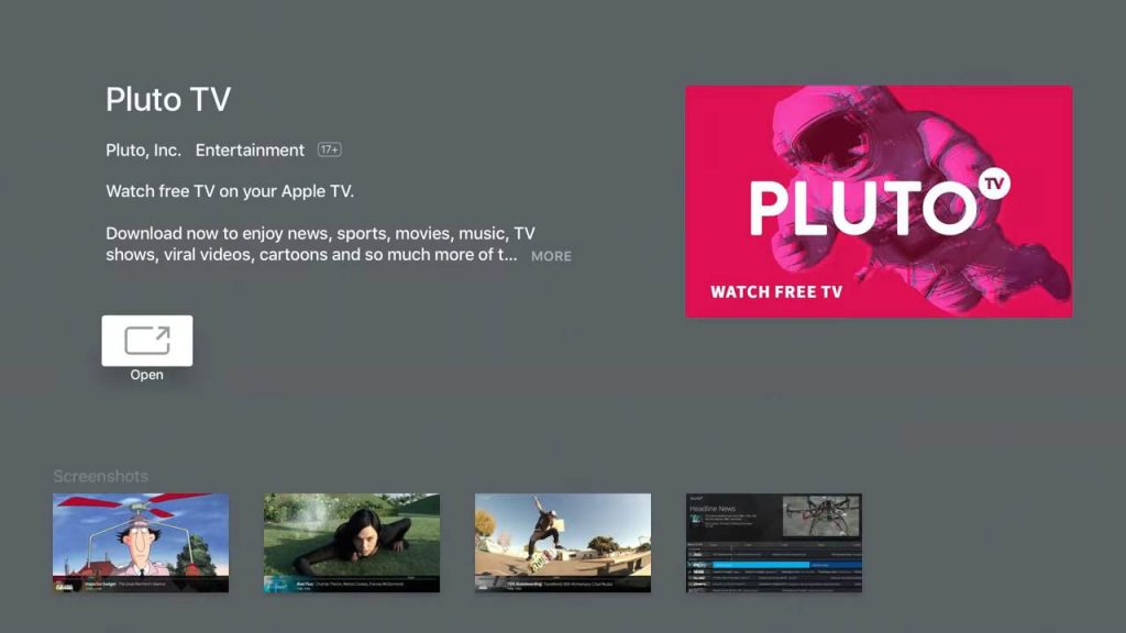 open Pluto TV on Apple TV