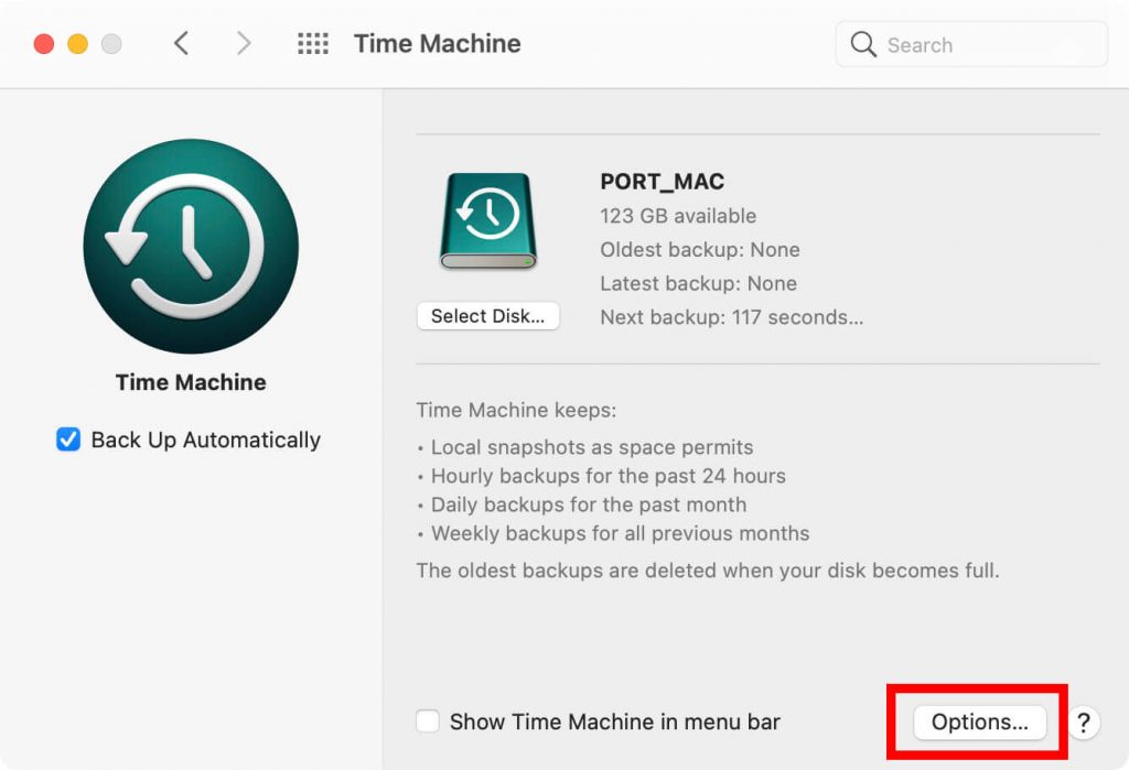 options - How to Use Time Machine on Mac