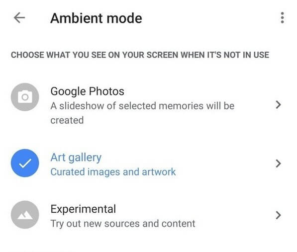 Select section on Ambient mode