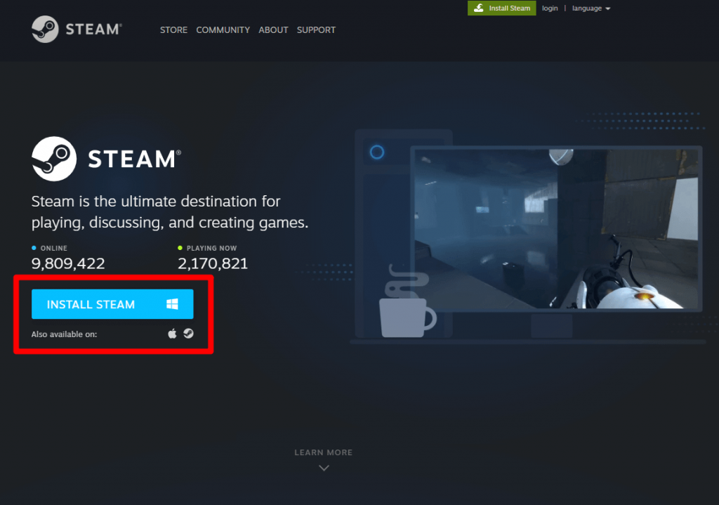 Tap Install Steam button