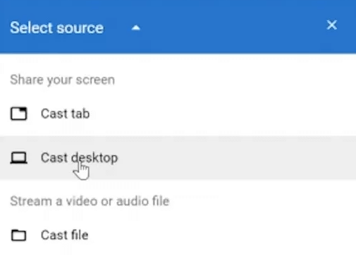 Select Cast Desktop on Sources - Screen Mirror on Google TV
