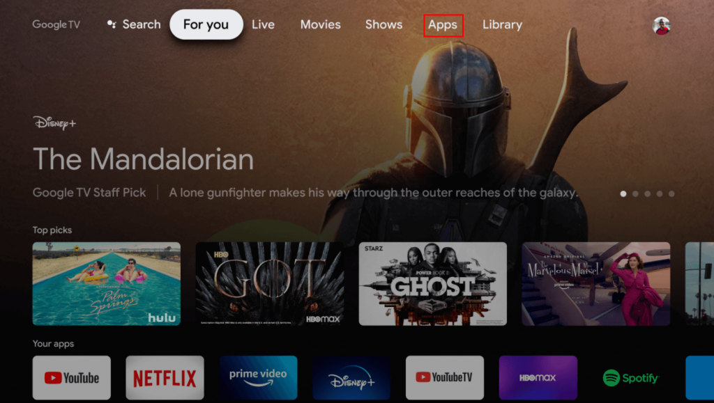 Select Apps on Google TV