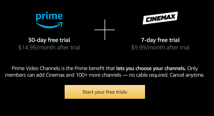 Add Cinemax on Prime Video