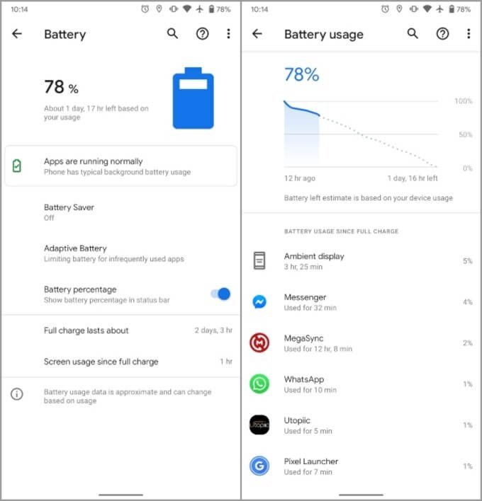Check battery usage in Android Settings
