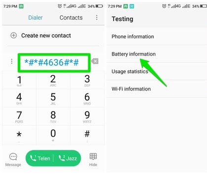 Review battery health using dialer code