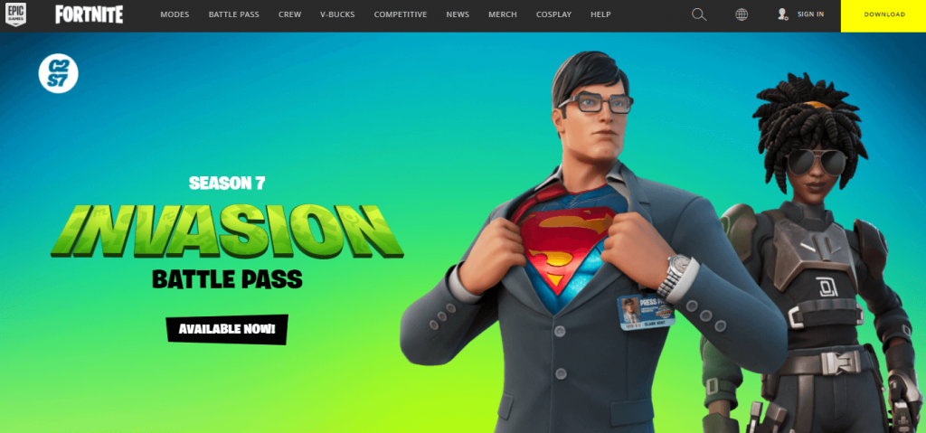 Choose Sign In in Fortnite website