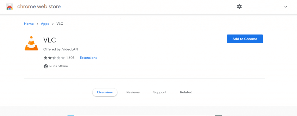 Select Add to Chrome to get VLC Plugin  for Chromebook