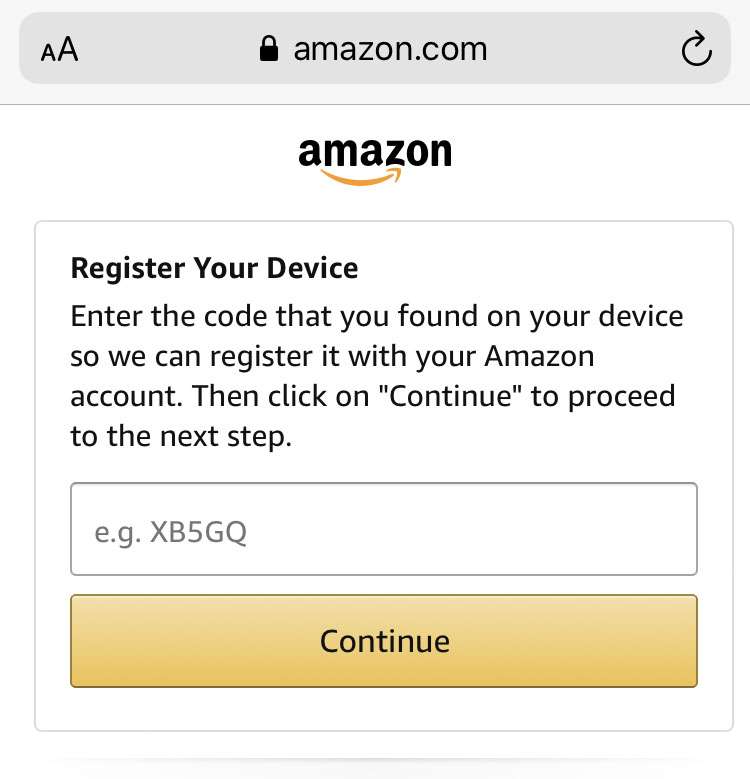 Amazon Music on Apple TV:  Enter the Amazon activation code