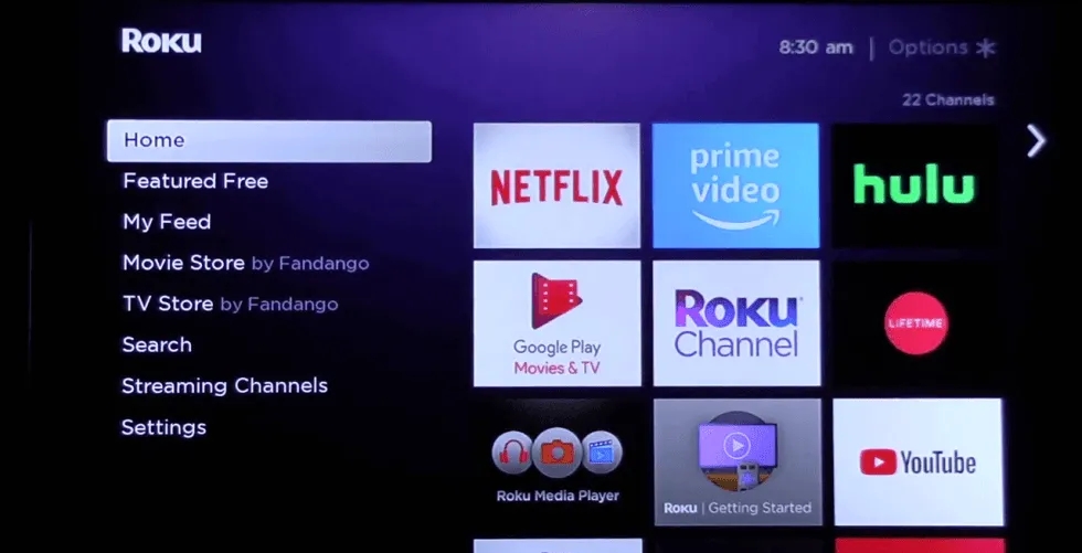 Roku home screen