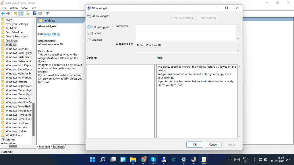 Enable Widgets on Windows 11 With Group Policy