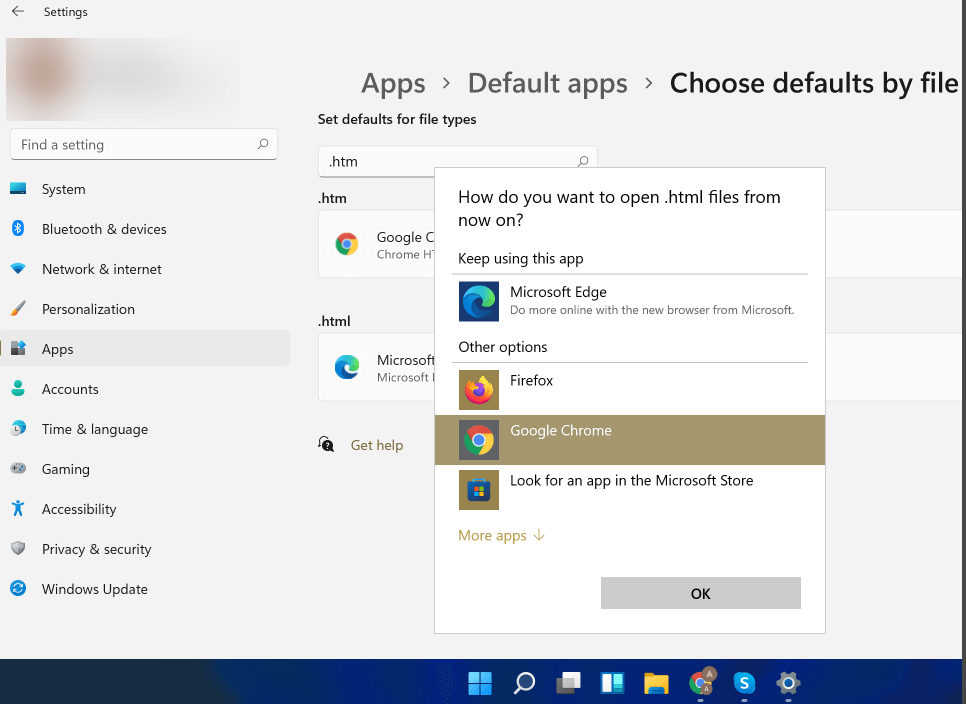 Select Microsoft Edge as Default browser