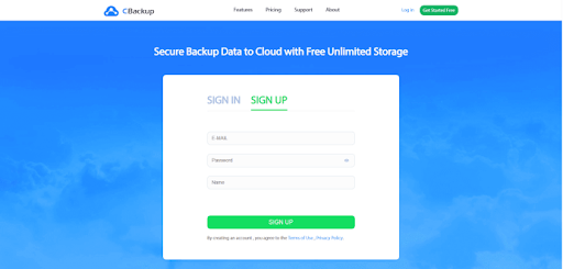 Sign up for cBackup
