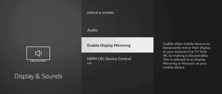 Enable Display Mirroring to watch Sky Go on Firestick