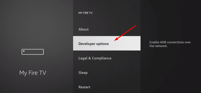 select Developer Options on Firestick