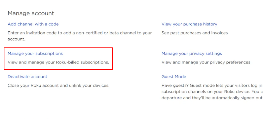Click Manage your subscriptions