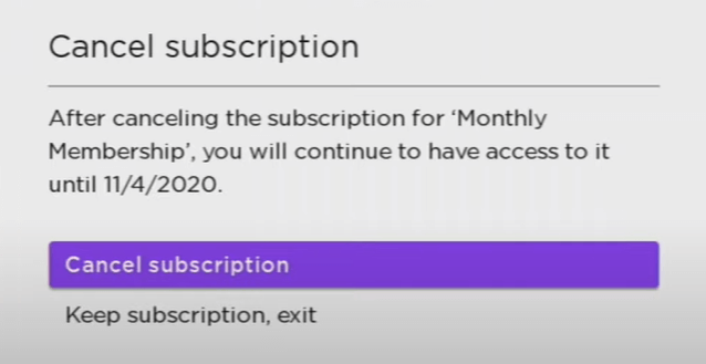 Select Cancel Subscription to cancel HBO Max on Roku