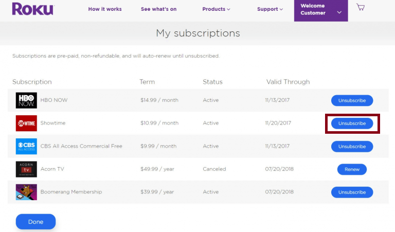 How to Cancel Showtime on Roku