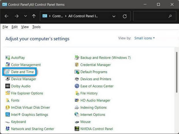 Change Date and Time in Windows 11 Via Control Panel