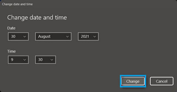 Change Date and Time in Windows 11 through Settings 