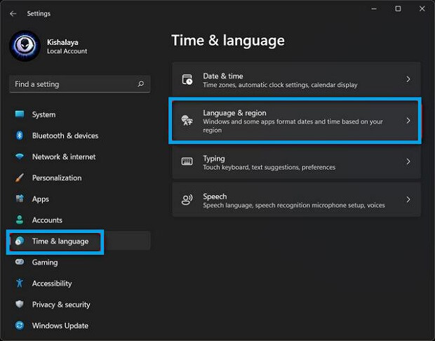 Windows 11 Language & region serrings