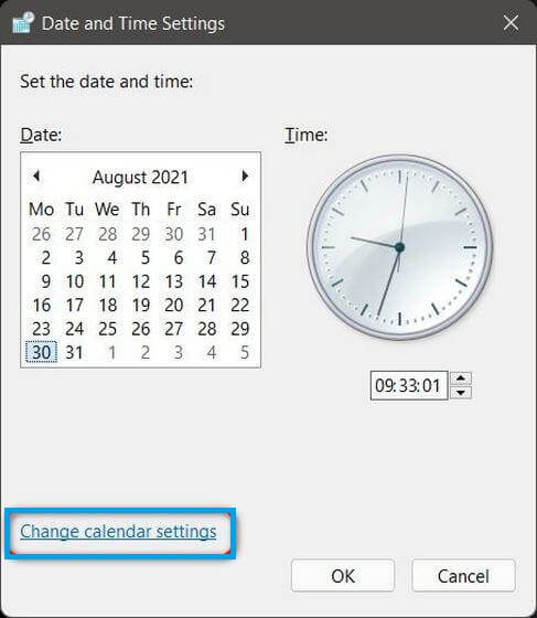 Change calendar settings