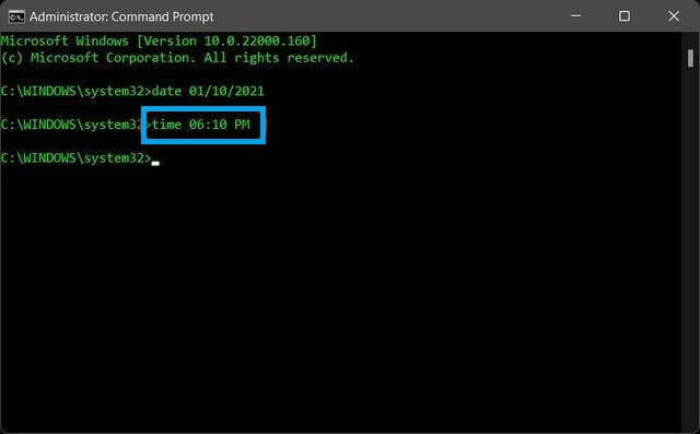 Change Date and Time in Windows 11 With Command Prompt