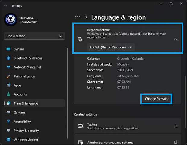 Change formats in Windows 11