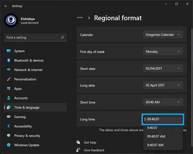 Change Date and Time in Windows 11 through Settings 