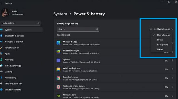 Check Battery Usage Per App in Windows 11