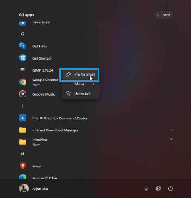 Manage Pinned Apps on Start Menu 