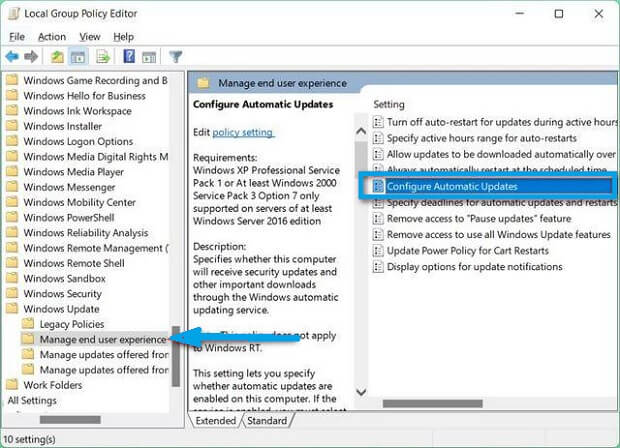Stop Automatic Updates on Windows 11 using Group Policy
