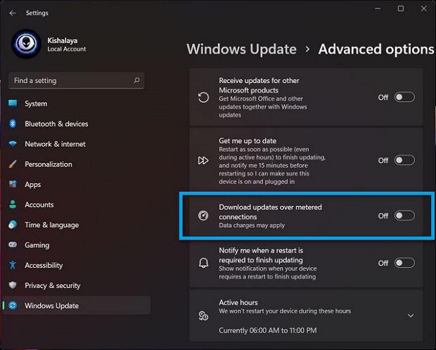 Set up Metered Connection