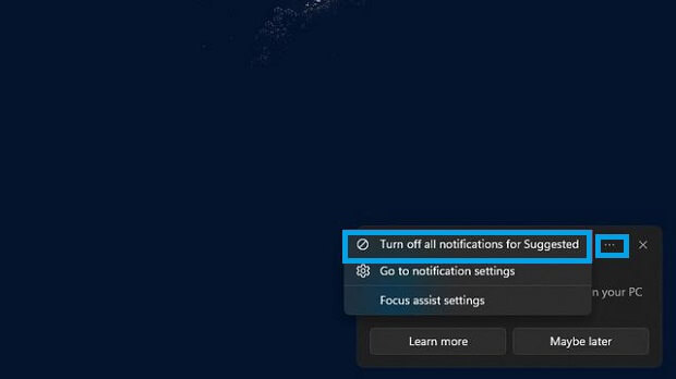 Turing off Windows 11 Notifications from the Notification bar 