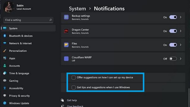 Turing off Notification from the Notification bar 