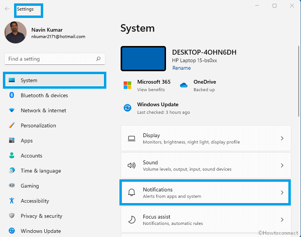 Turn off Notifications in Windows 11 from Settings 