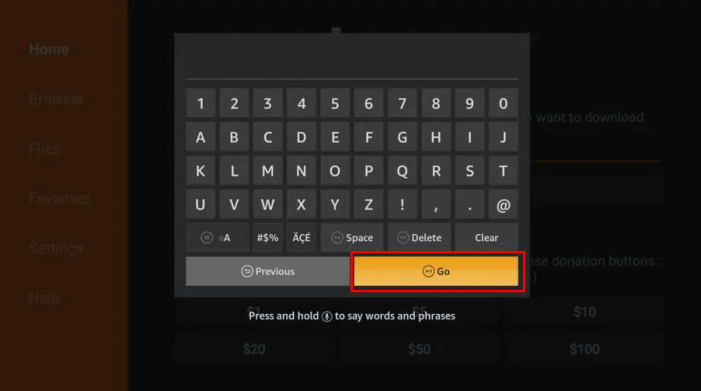 Select Go in Downloader